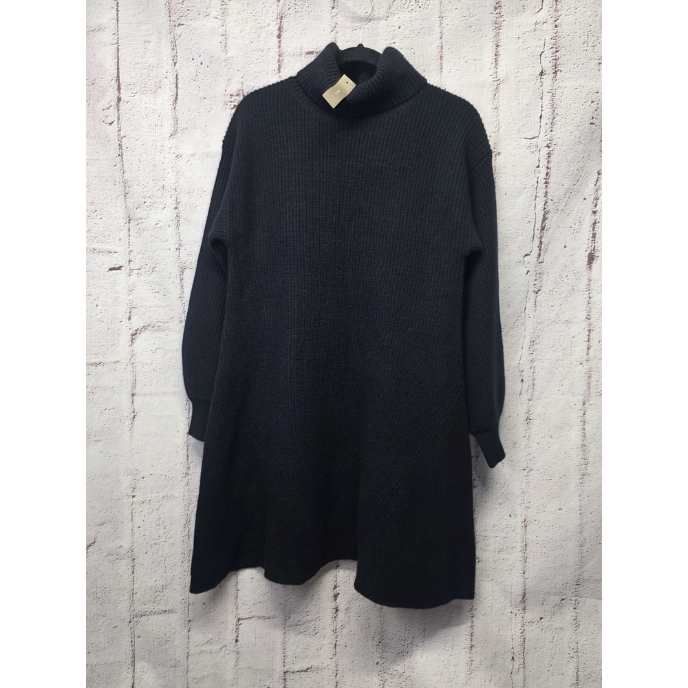 NWT J Crew Black Cashmere Wool Turtleneck Ribbed‎ Sweater Dress Mid M A-line